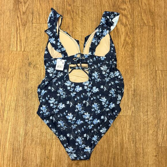 A Pea in the Pod Maternity Blue Floral Ruffle One-Piece Swimsuit Size Medium - Picture 8 of 12
